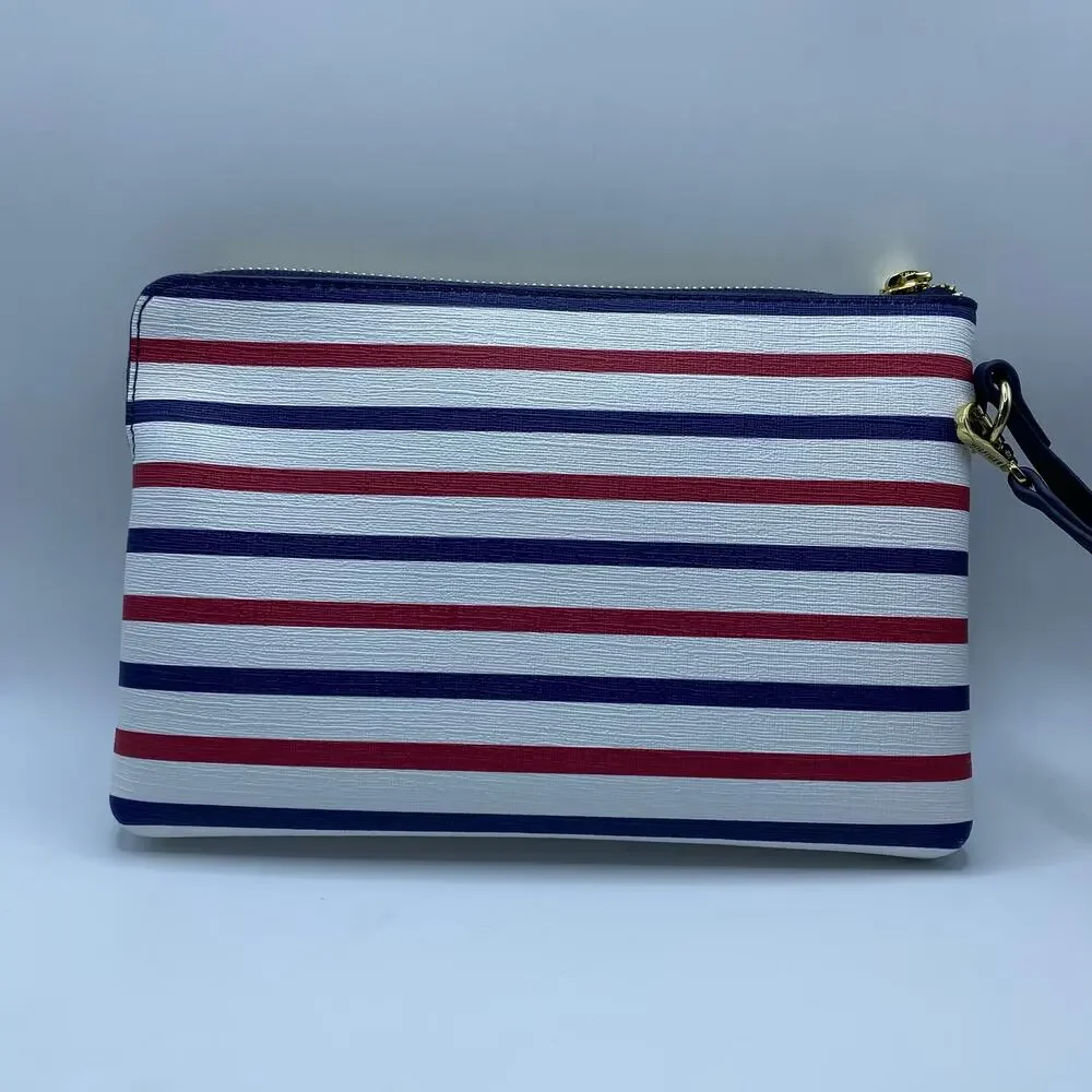 Tommy Hilfiger Striped Leather Pouch Americana Clutch Wristlet Y2K Coastal Chic
